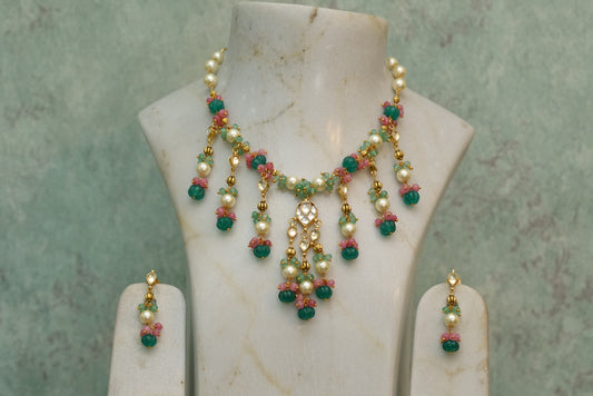 Kundan Beads necklace set (4-6696)(N)