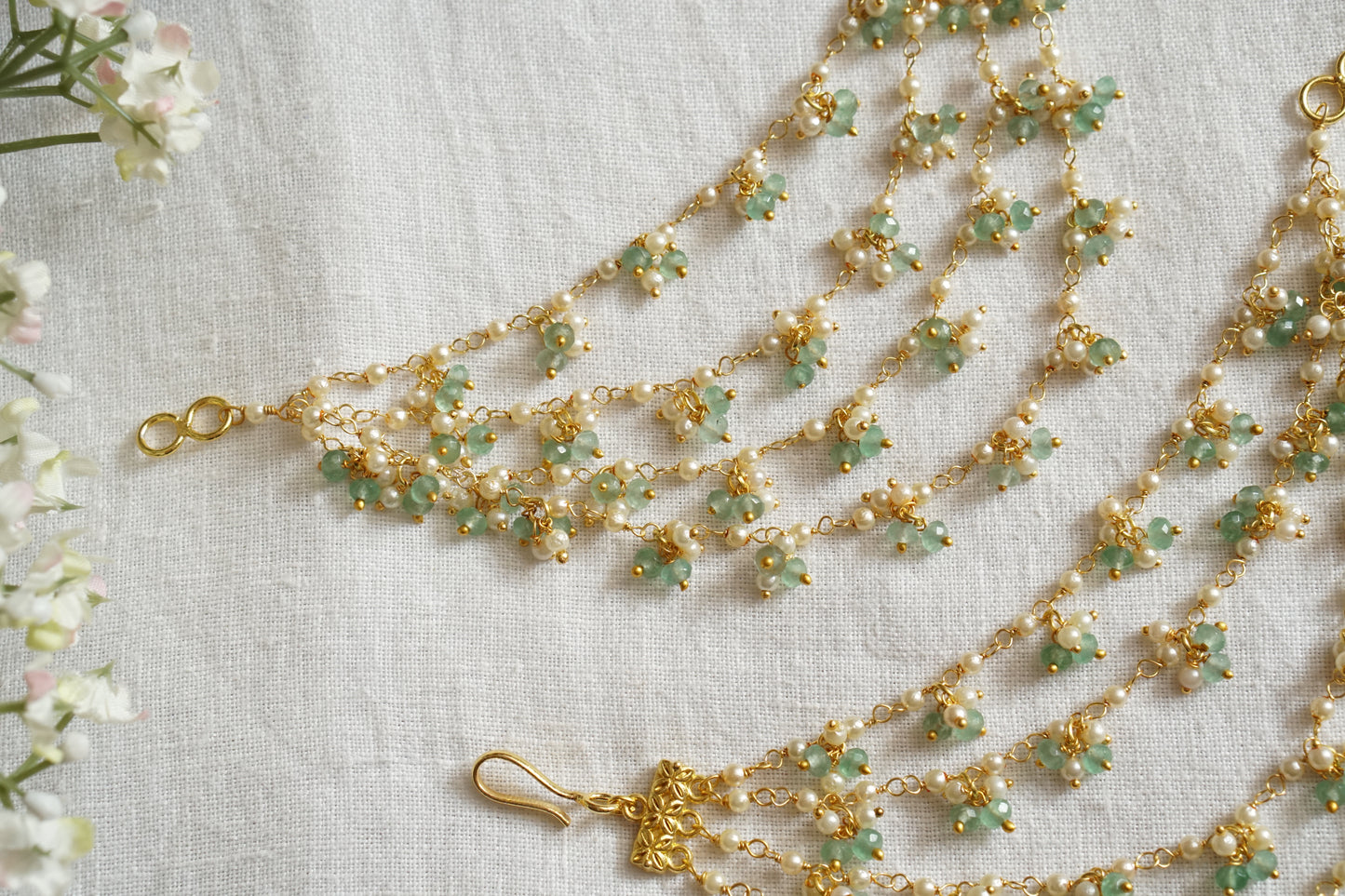 Green Beads Earchain (9-305)(N) - JEWELSTYLE