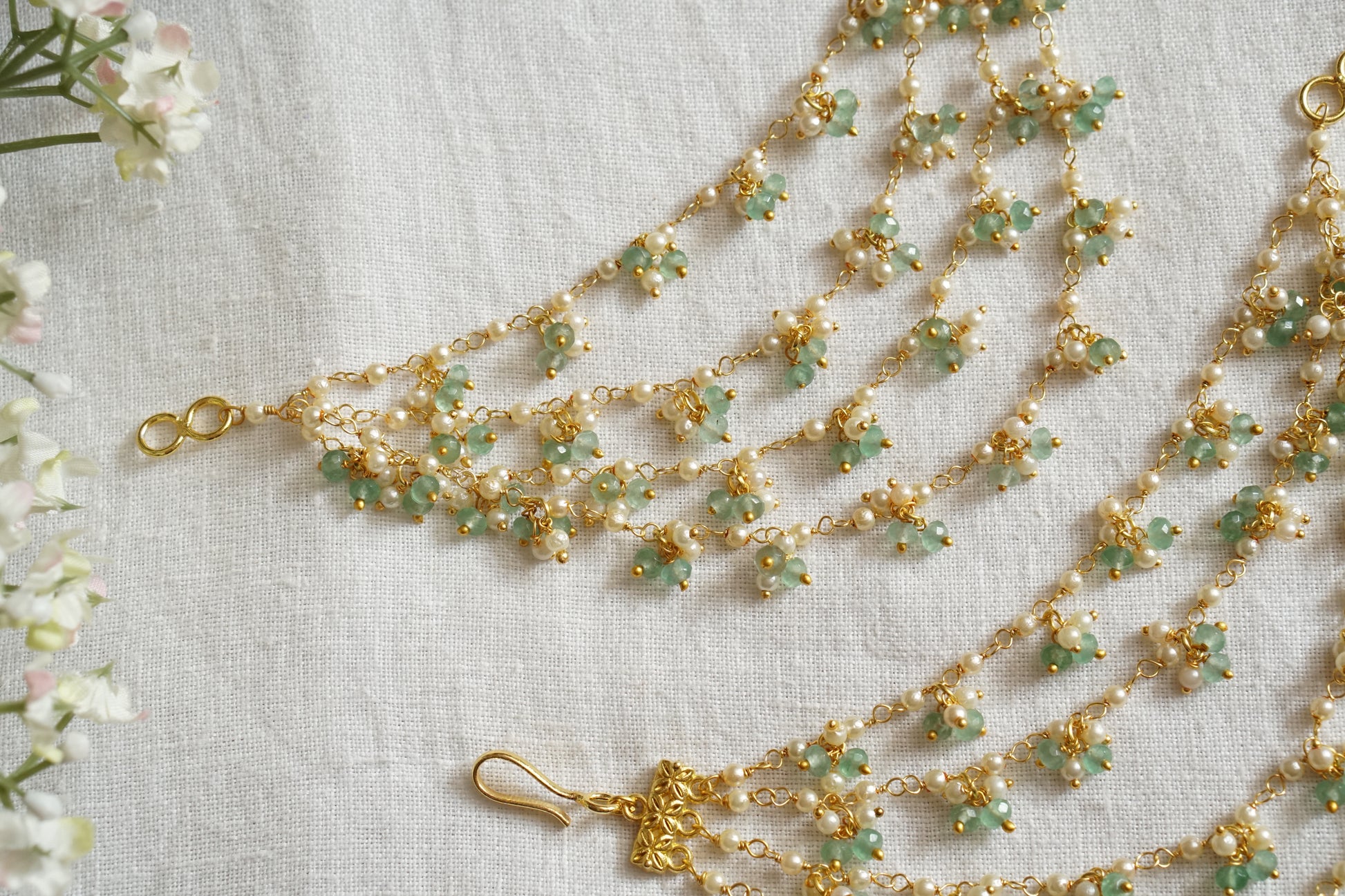 Green Beads Earchain (9-305)(N) - JEWELSTYLE