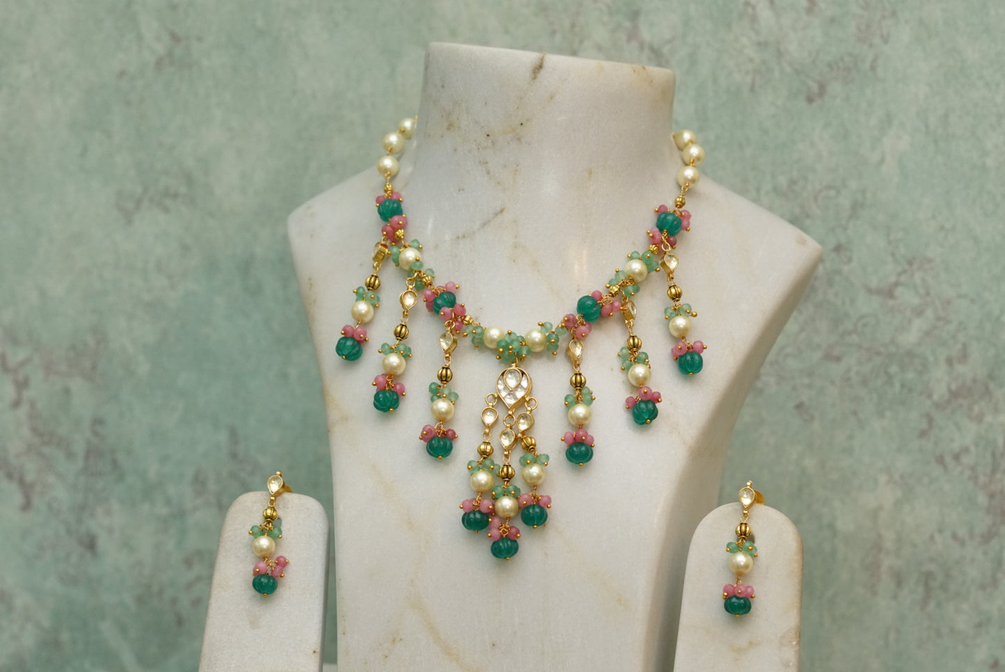 Kundan Beads necklace set (4-6696)(N)