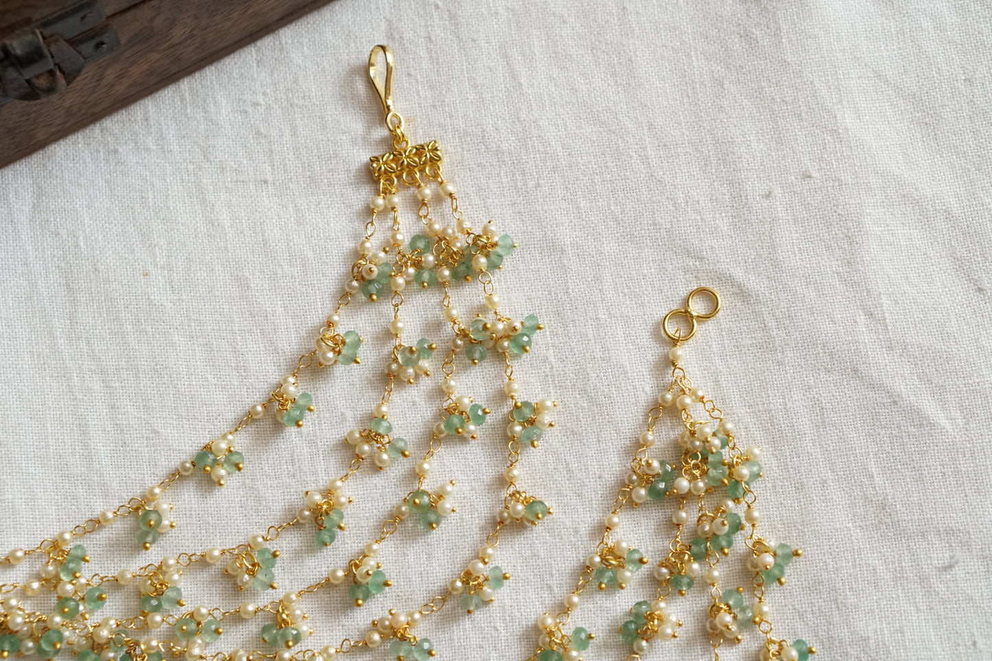 Green Beads Earchain (9-305)(N) - JEWELSTYLE