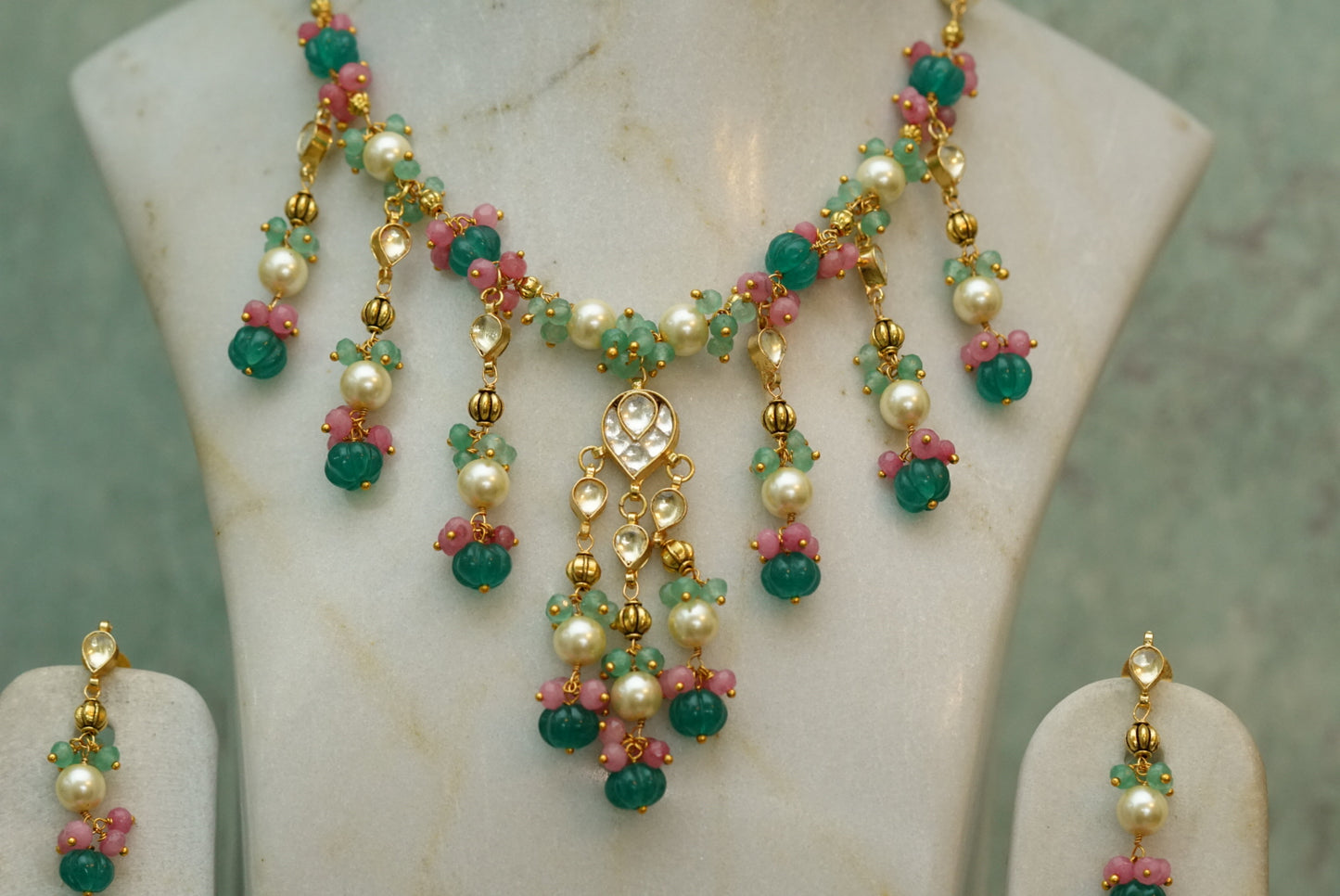 Kundan Beads necklace set (4-6696)(N)