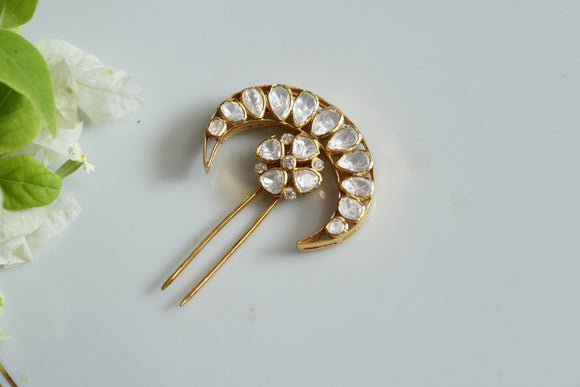 92.5 silver Mossainite Polki Hairclip (5-1528)(k)