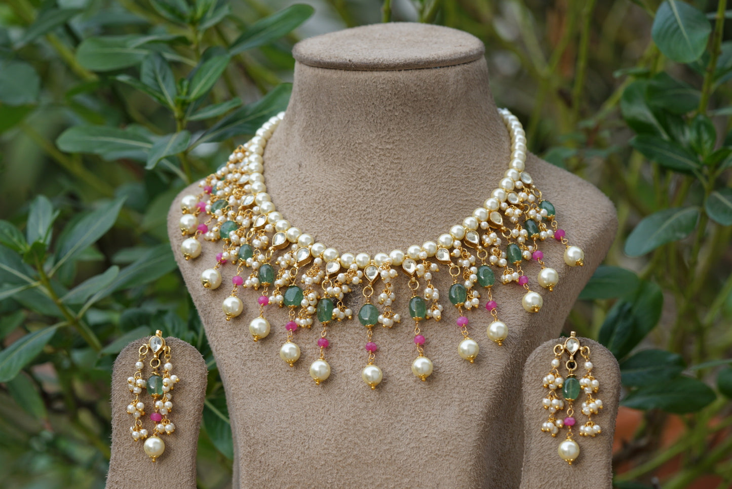 Kundan Beads necklace set (4-6695)(N)