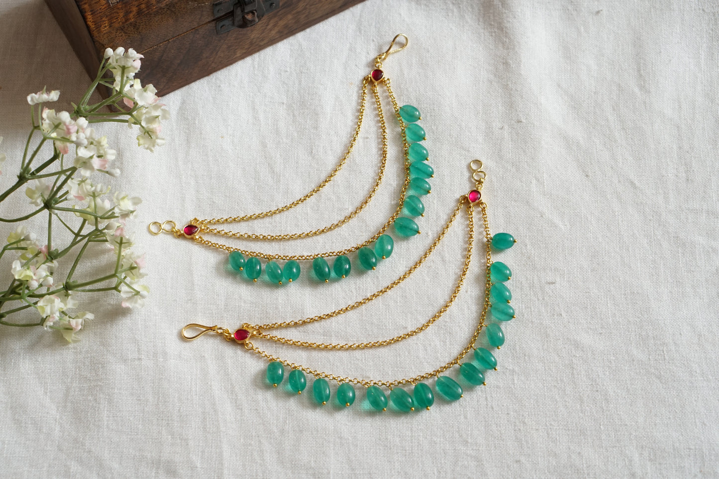 Green Beads Earchain (9-306)(N)