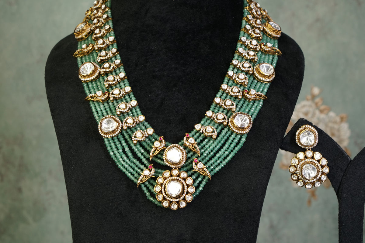 Green beads Polki Necklace set(4-9374)(B)