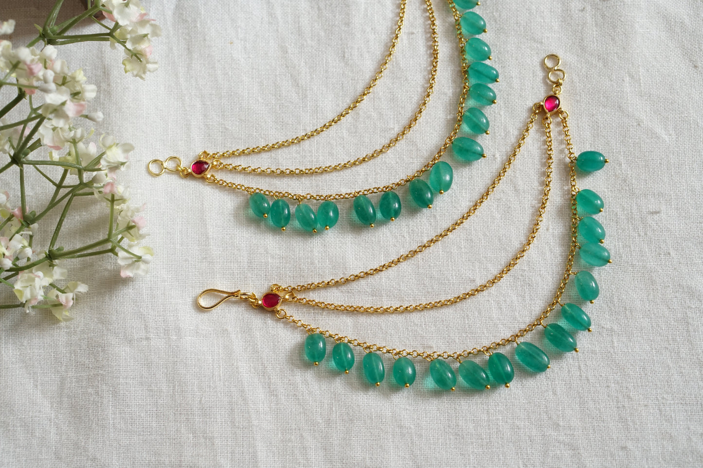 Green Beads Earchain (9-306)(N)