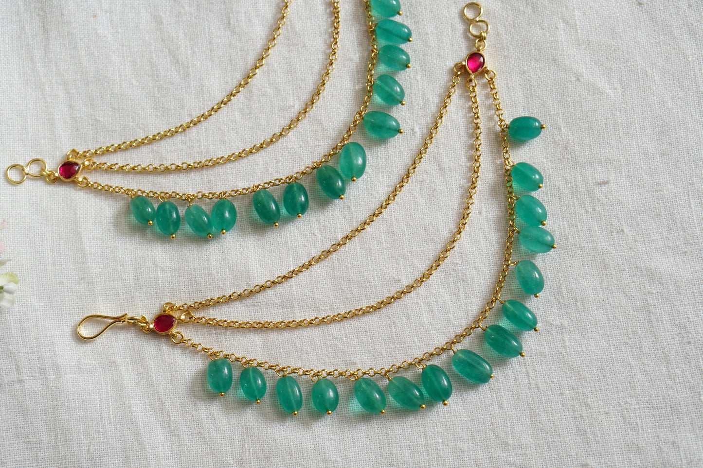 Green Beads Earchain (9-306)(N)