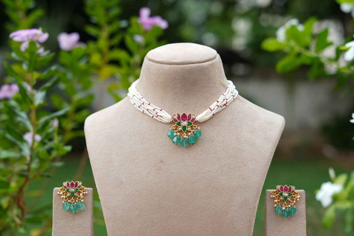 Kundan Necklace Set (4-9788)(B)