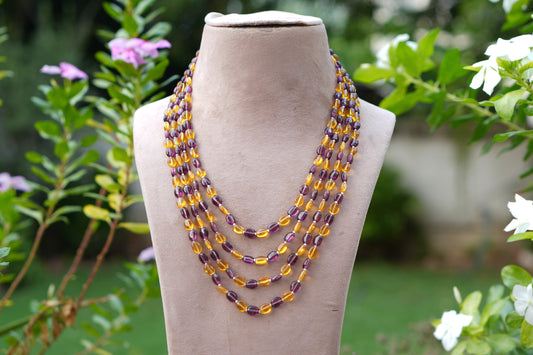 Pink n yellow beads Necklace  (4-9758)(Ex)