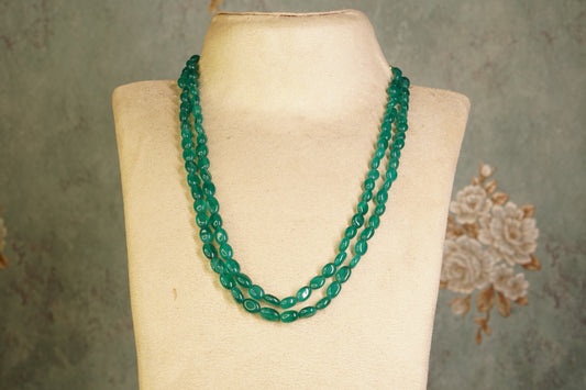 2 Line Green Beads Necklace  (4-9444)(F)
