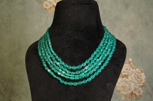 5 Line Light Green Beads Necklace  (4-9446)(F)