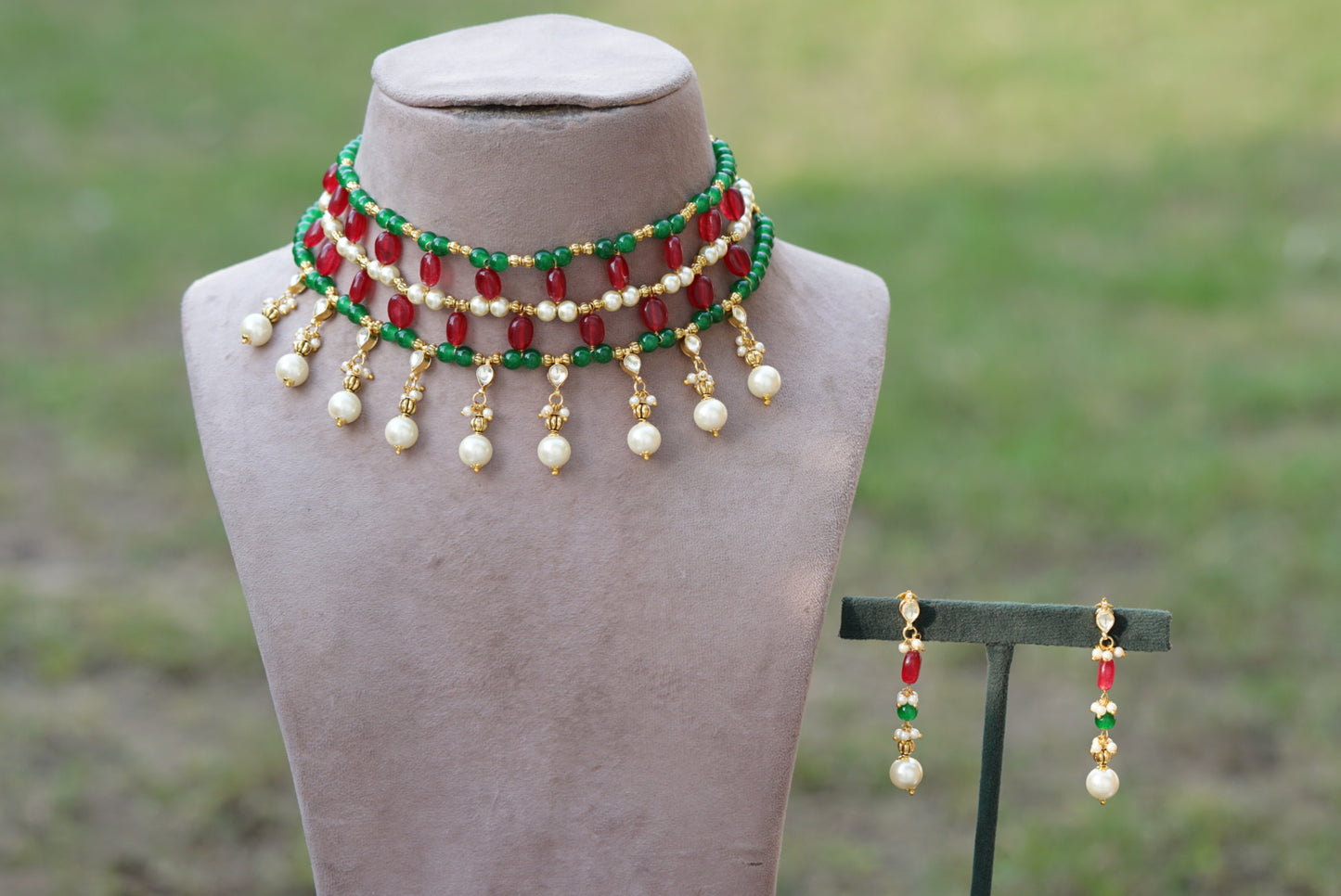 Kundan Beads necklace set (4-6680)(N)