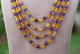 Pink n yellow beads Necklace  (4-9758)(Ex)