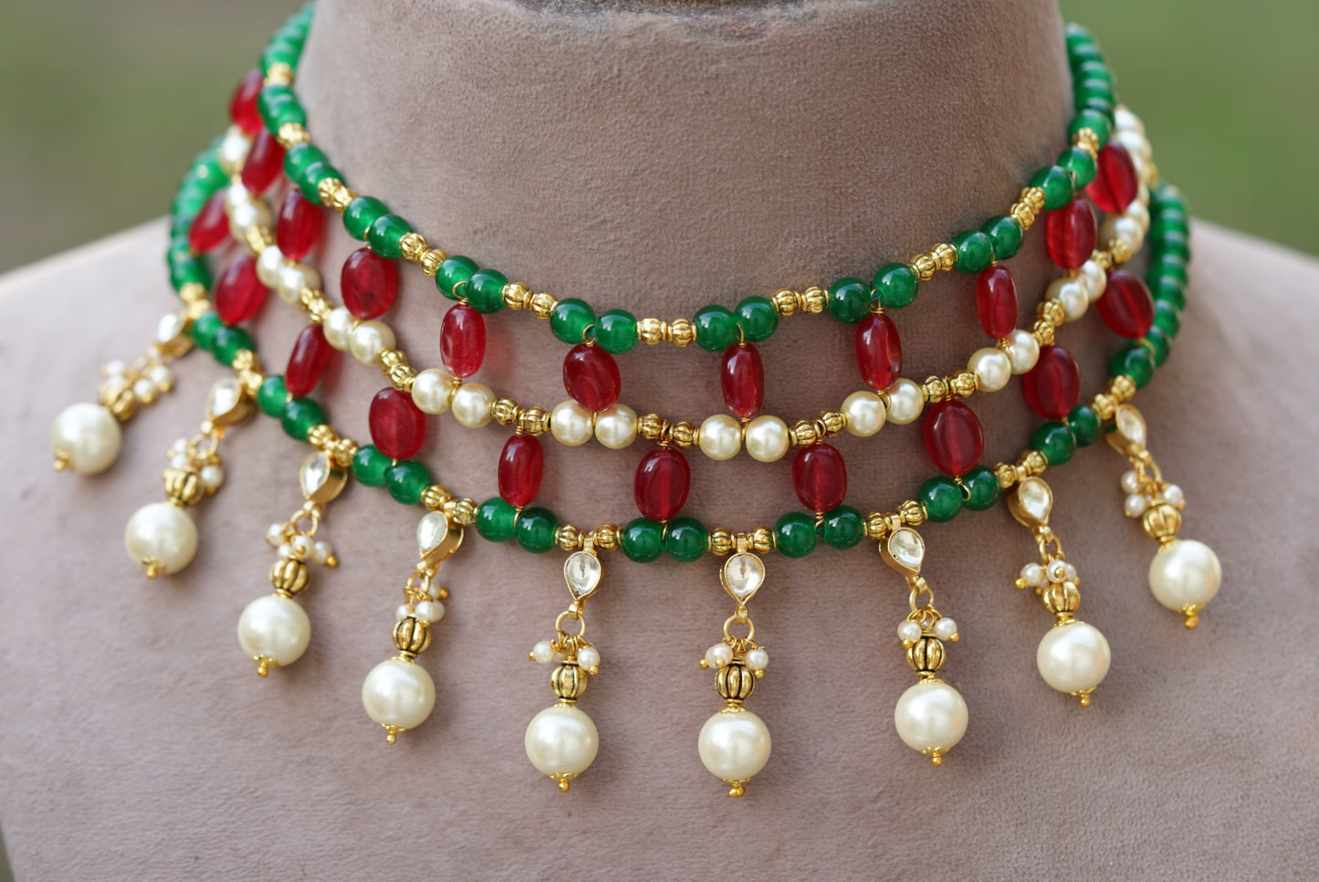 Kundan Beads necklace set (4-6680)(N)