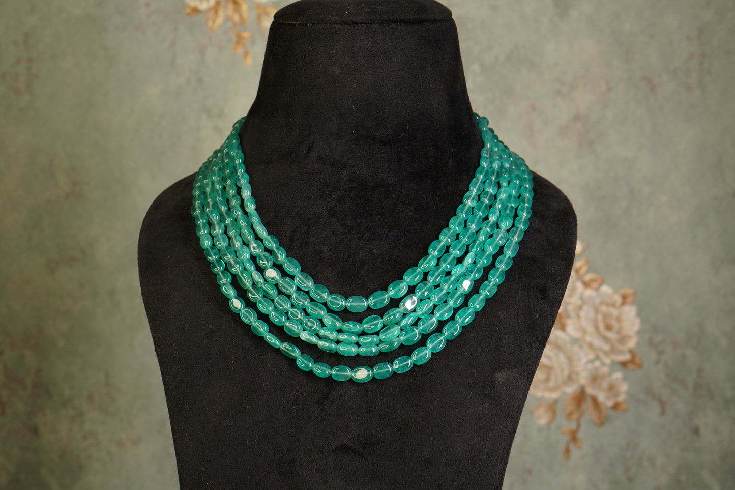 5 Line Light Green Beads Necklace  (4-9446)(F)
