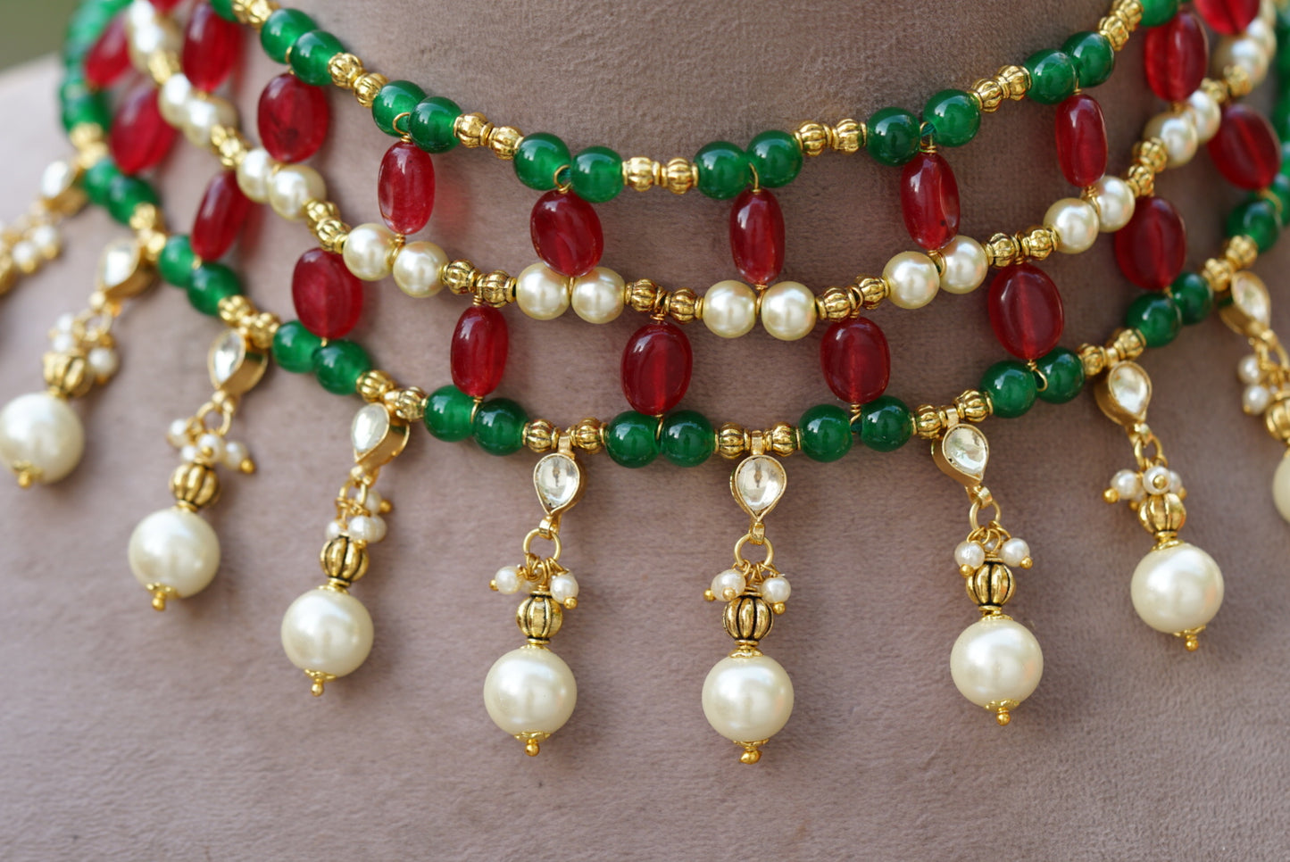 Kundan Beads necklace set (4-6680)(N)