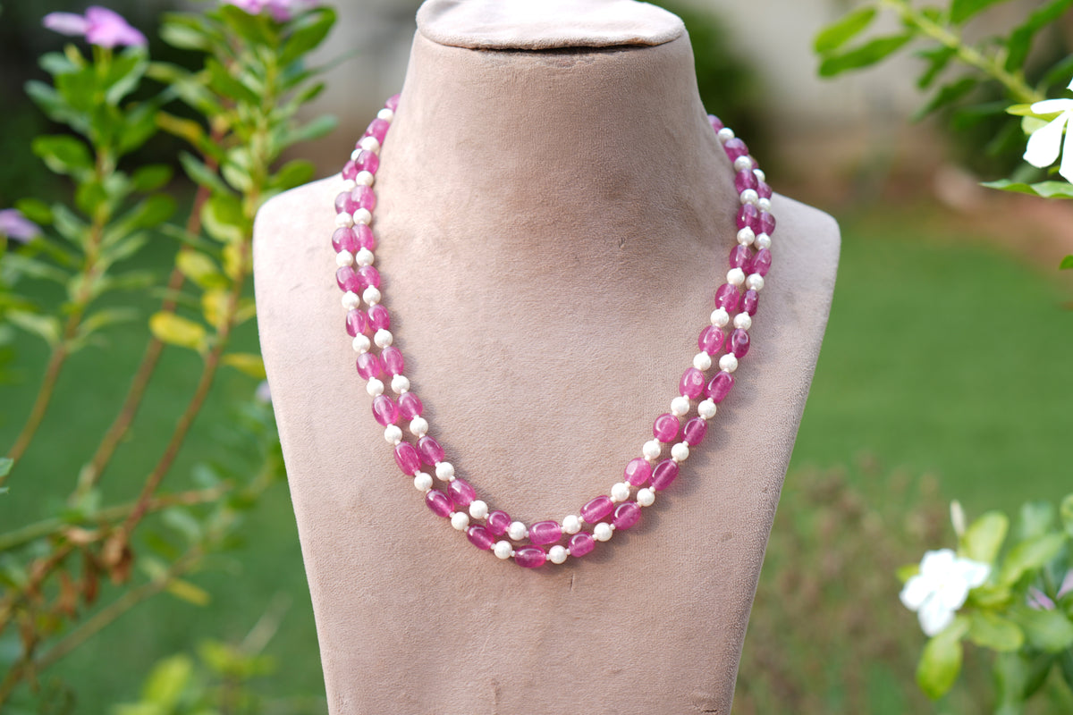 Pink beads Necklace  (4-9757)(Ex)