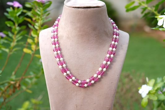 Pink beads Necklace  (4-9757)(Ex)