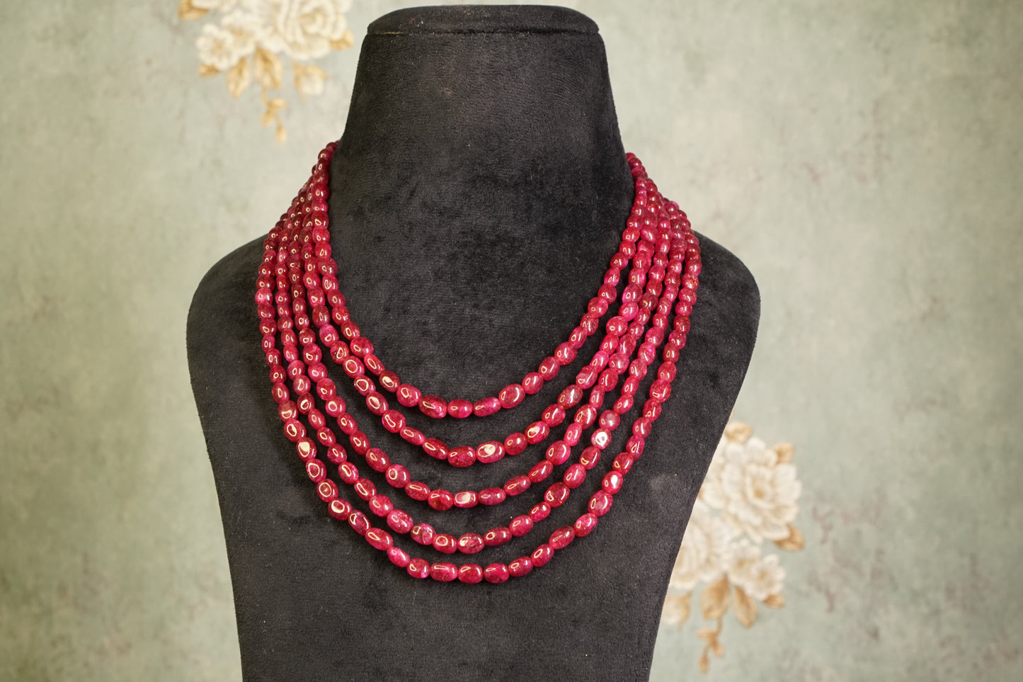 5 Line Ruby Beads Necklace  (4-9447)(F)