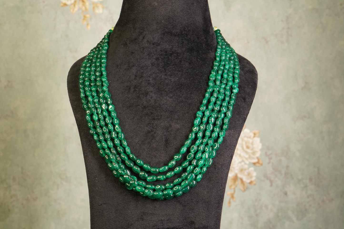 5 Line Green Beads Necklace  (4-9445)(F)