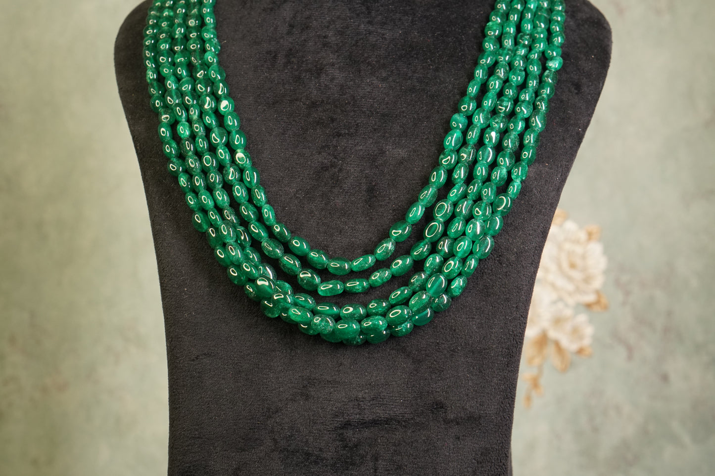 5 Line Green Beads Necklace  (4-9445)(F)