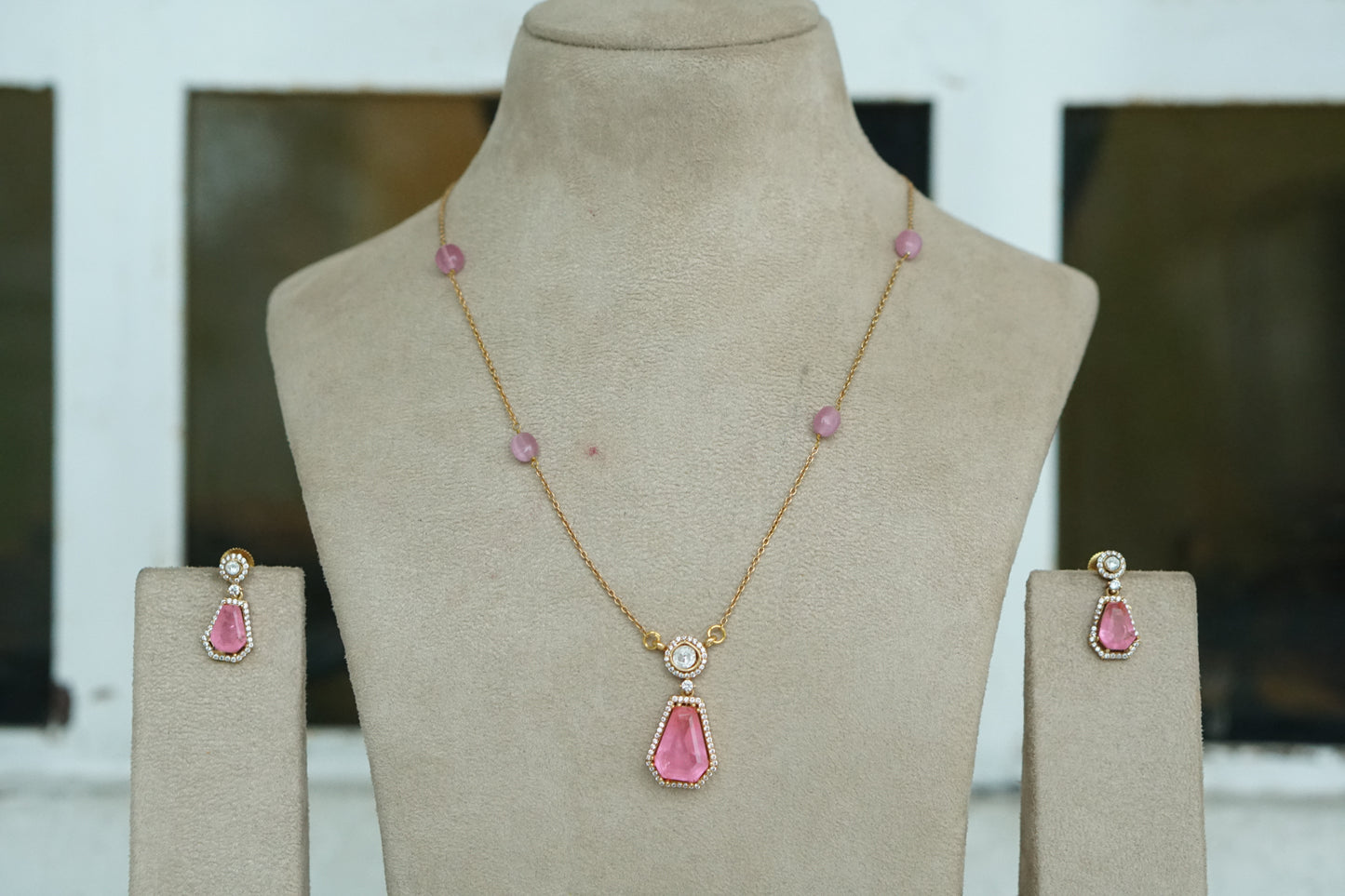 Pink stone Polki Pendant Set (4-9466)(B) INTRODUCTORY PRICE)
