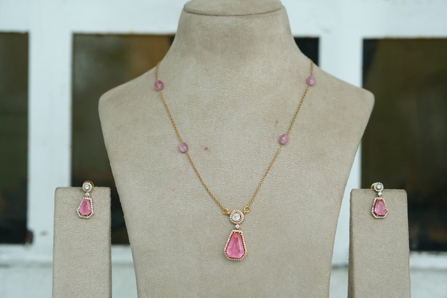 Pink stone Polki Pendant Set (4-9466)(B) INTRODUCTORY PRICE)