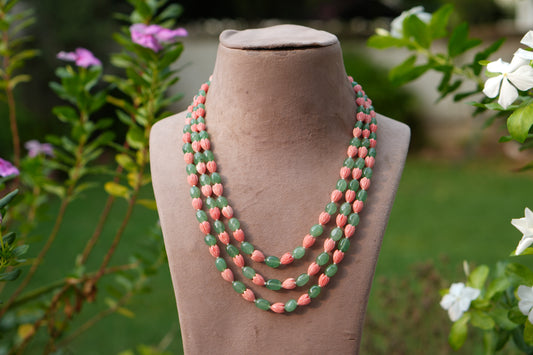 Green n pink beads Necklace  (4-9755)(Ex)
