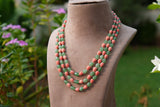 Green n pink beads Necklace  (4-9755)(Ex)