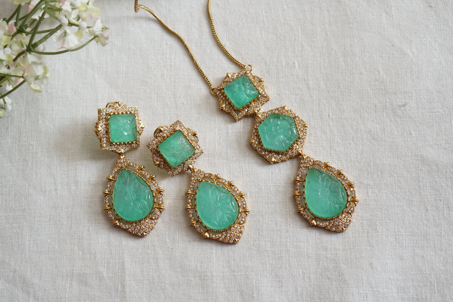 Green Stone Polki Pendant set (4-8738)(B) (Already discounted) - JEWELSTYLE