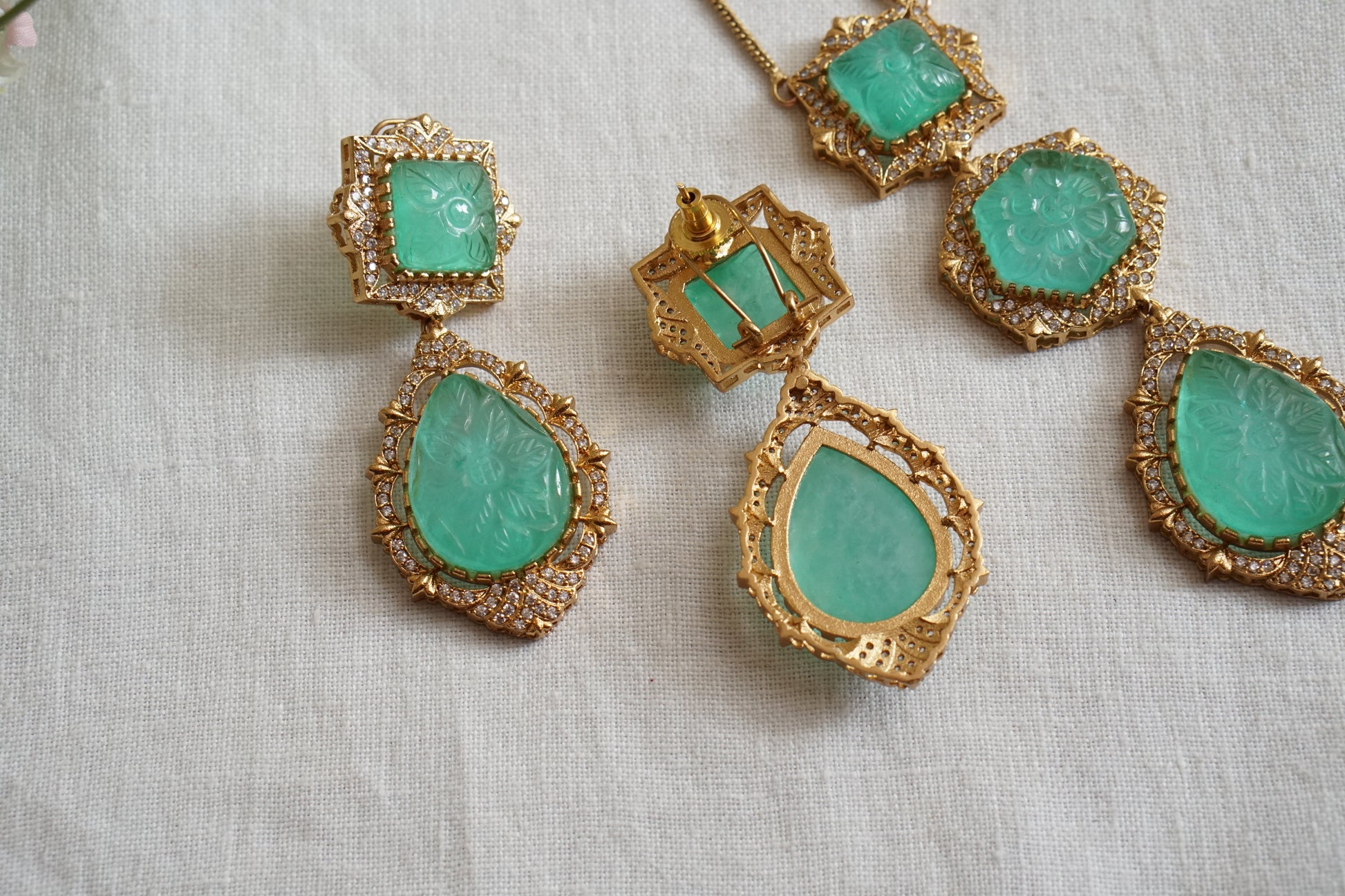 Green Stone Polki Pendant set (4-8738)(B) (Already discounted) - JEWELSTYLE