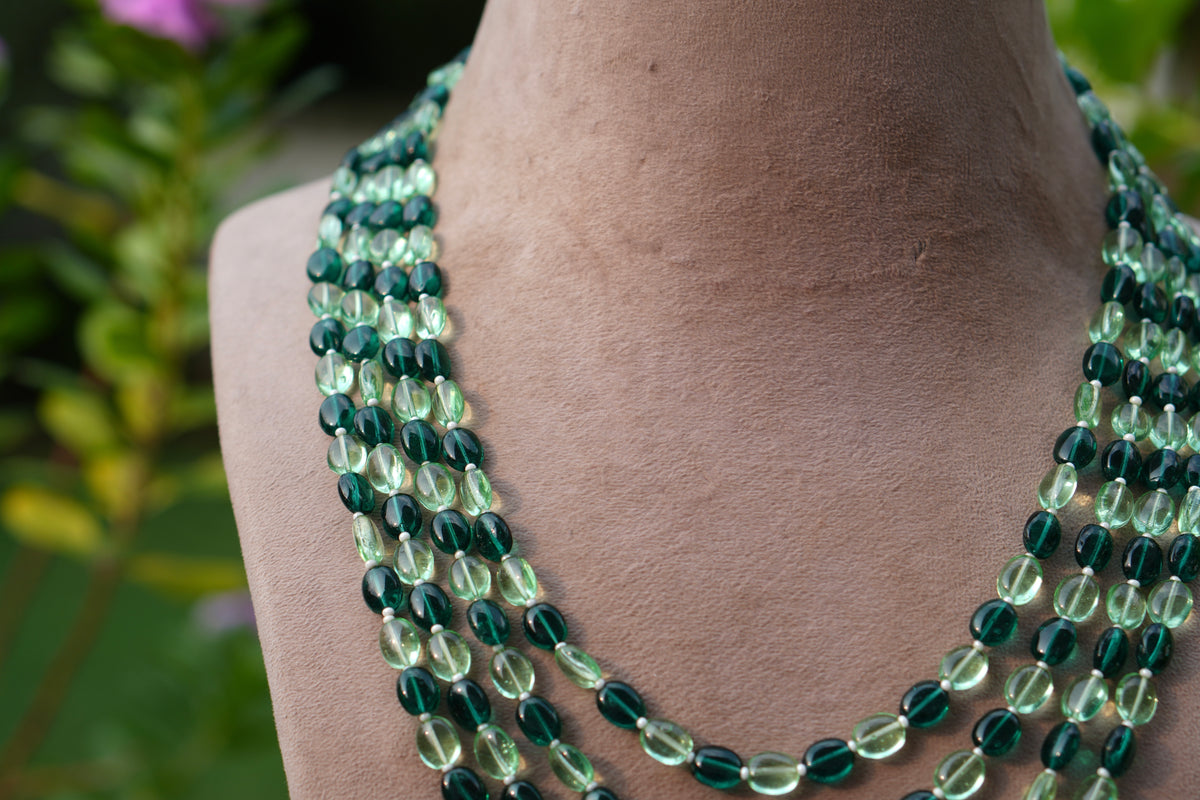 Green beads Necklace  (4-9753)(Ex)