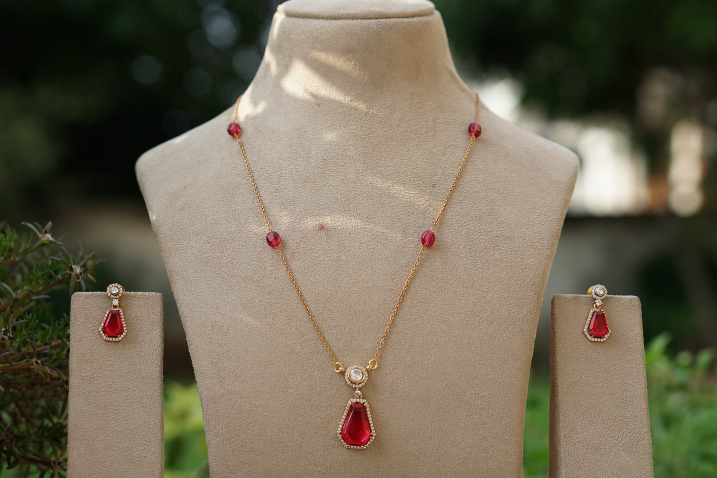 Red stone Polki Pendant Set (4-9471)(B)(INTRODUCTORY PRICE)