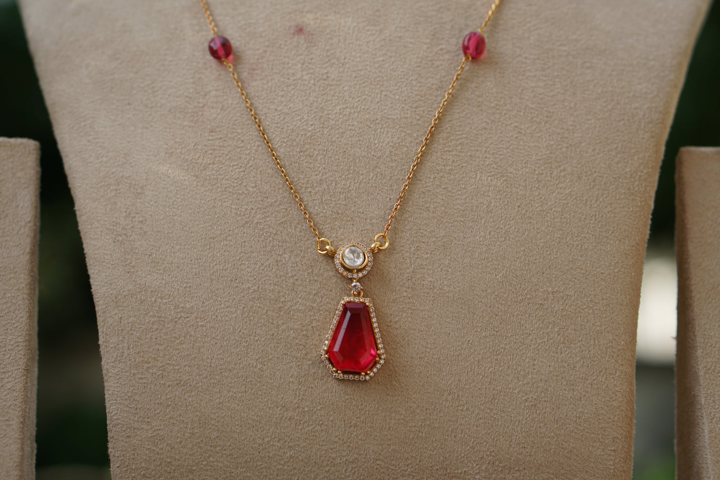 Red stone Polki Pendant Set (4-9471)(B)(INTRODUCTORY PRICE)