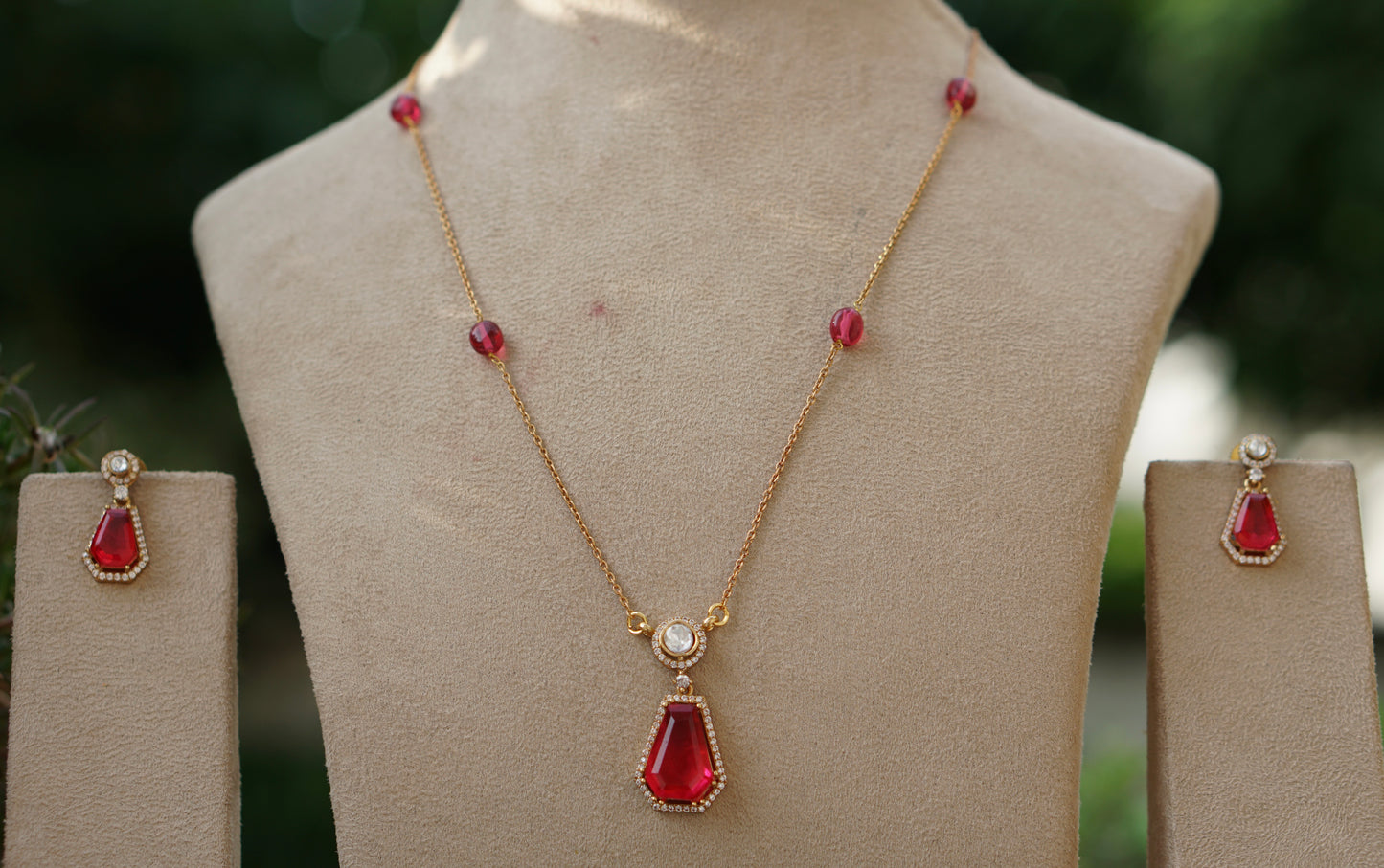 Red stone Polki Pendant Set (4-9471)(B)(INTRODUCTORY PRICE)