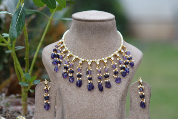 Kundan beads necklace set (4-6719)(N)