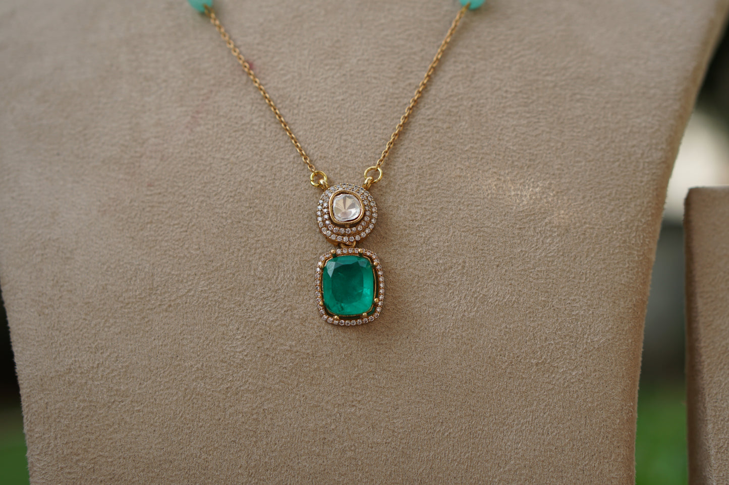 Light Green stone Polki Pendant Set (4-9475)(B)