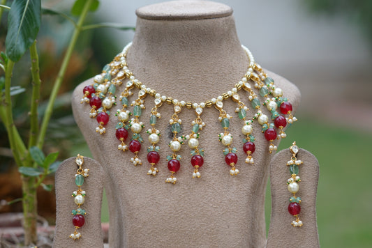 kundan beads necklace set (4-6718)(N)