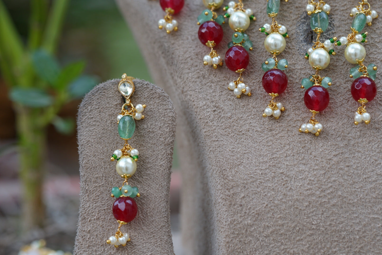 kundan beads necklace set (4-6718)(N)