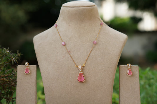 Pink stone Polki Pendant Set (4-9466)(B) INTRODUCTORY PRICE)
