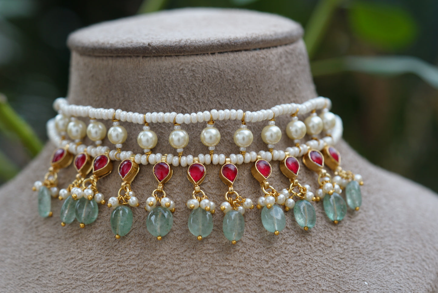 Kundan beads choker set (4-6714)(N)