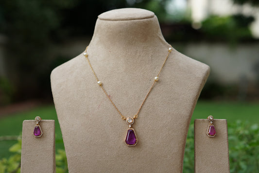 Purple stone Polki Pendant Set (4-9470)(B) INTRODUCTORY PRICE)