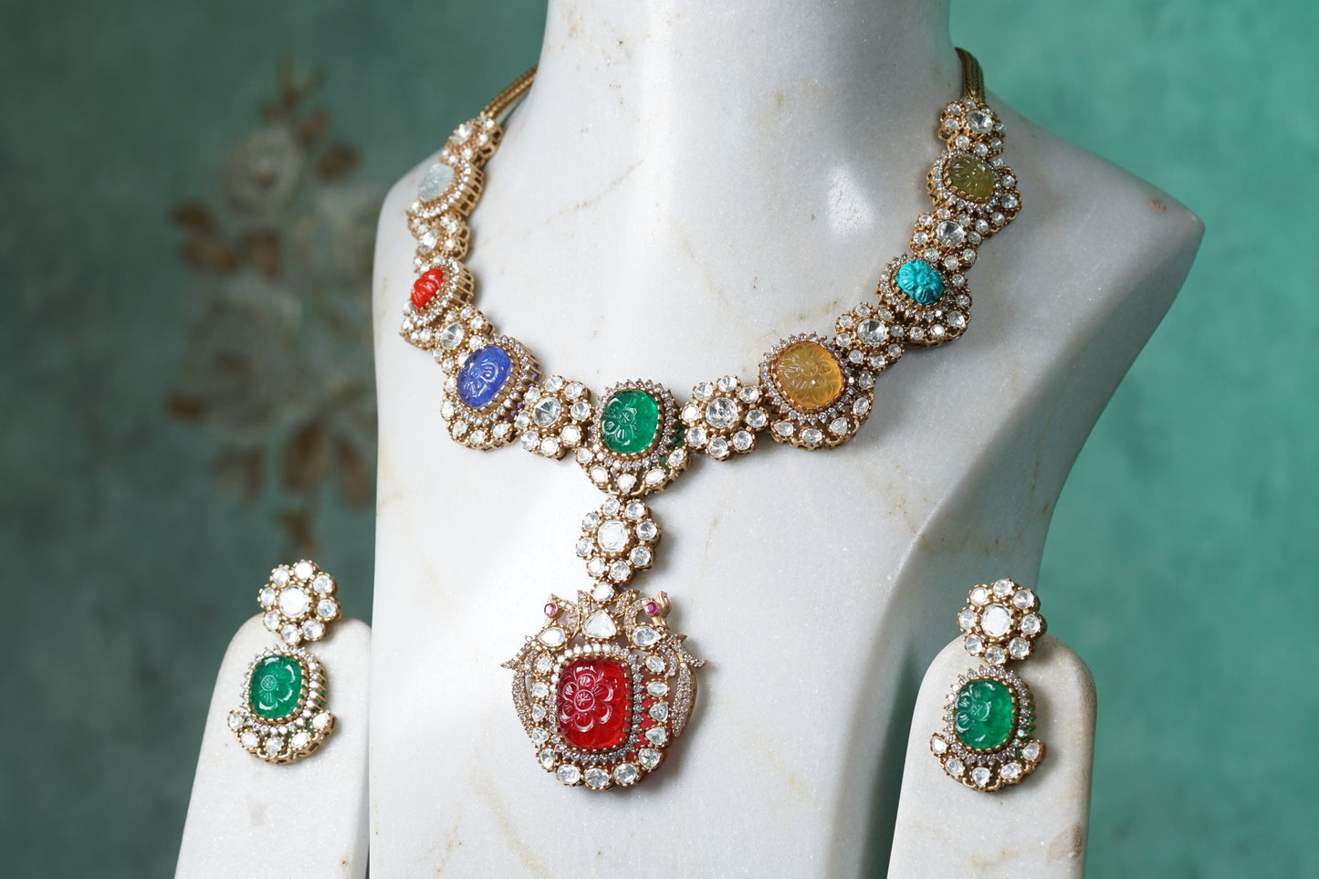 Navratan Polki Necklace Set (4-8361)(B)