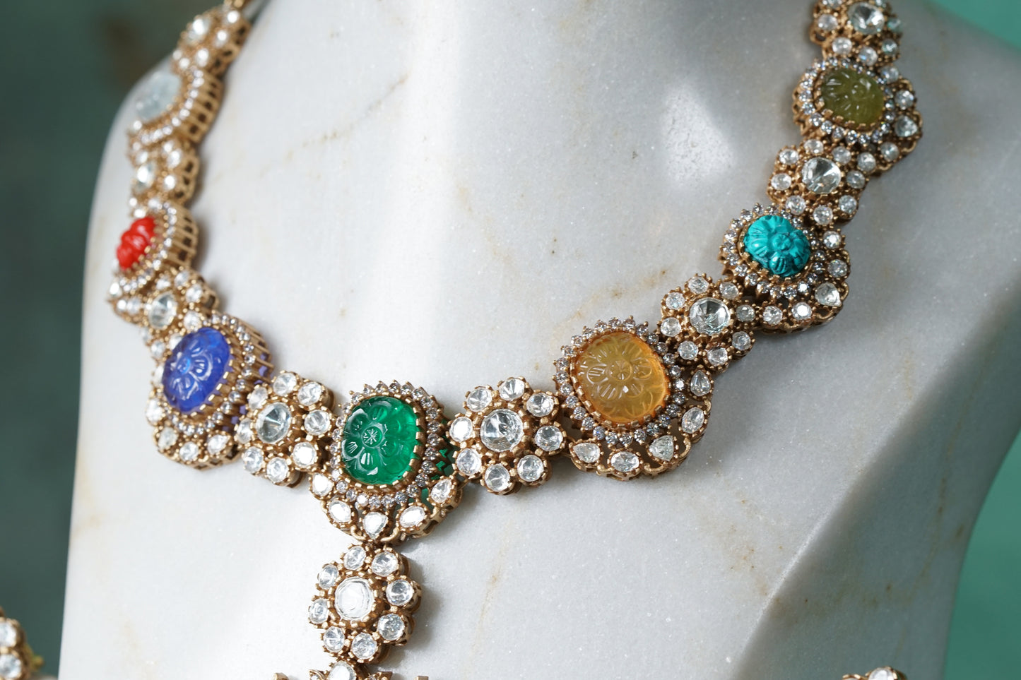 Navratan Polki Necklace Set (4-8361)(B)