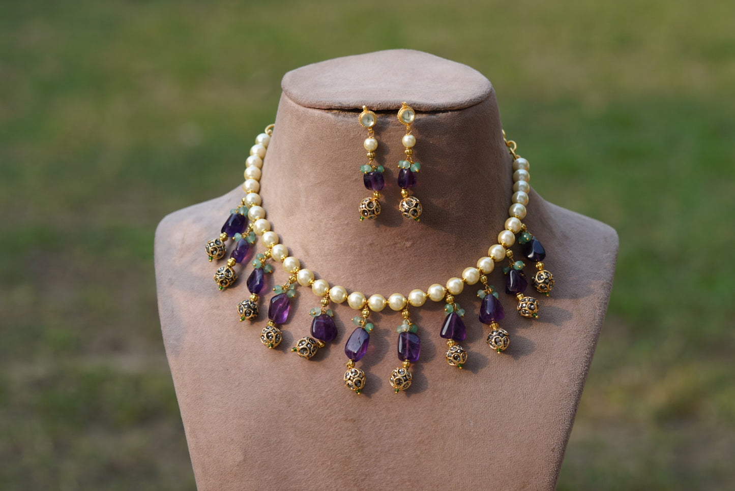 Kundan Beads necklace set (4-6705)(N) - JEWELSTYLE