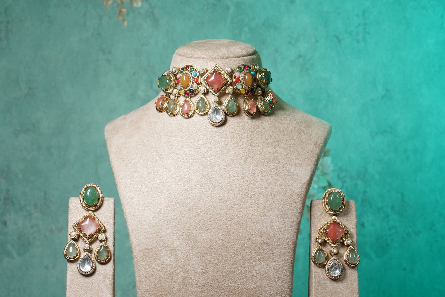 Multi Stone Polki Choker set (4-8749)(B) - JEWELSTYLE