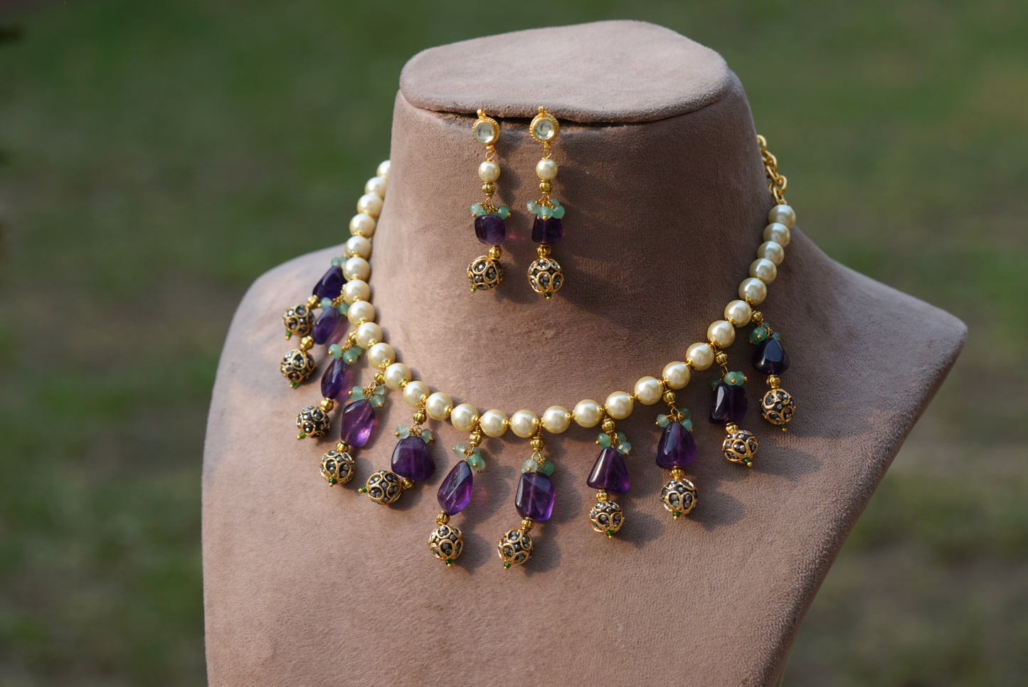 Kundan Beads necklace set (4-6705)(N) - JEWELSTYLE