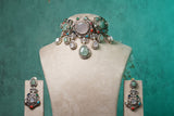 Multi Stone Polki Choker set (4-8748)(B) - JEWELSTYLE