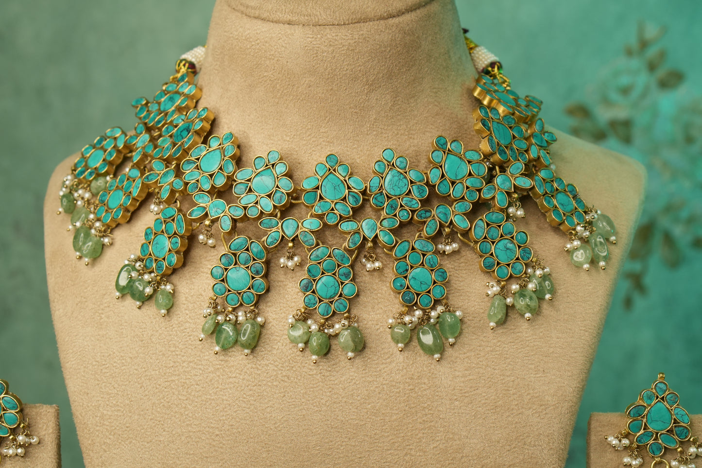 Turquoise Stone Kundan  necklace Set (4-8868)(A) - JEWELSTYLE
